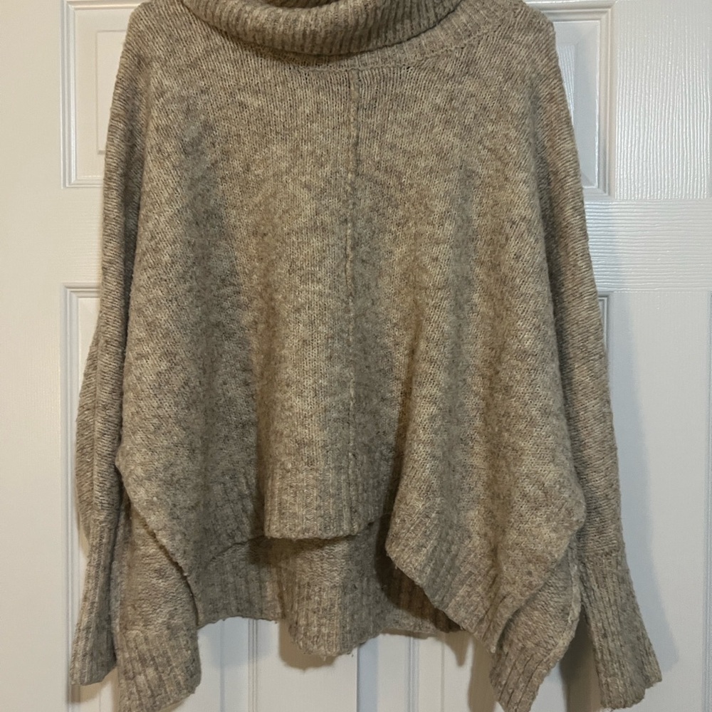 Kaisely Heathered Taupe Cowl Neck Sweater
